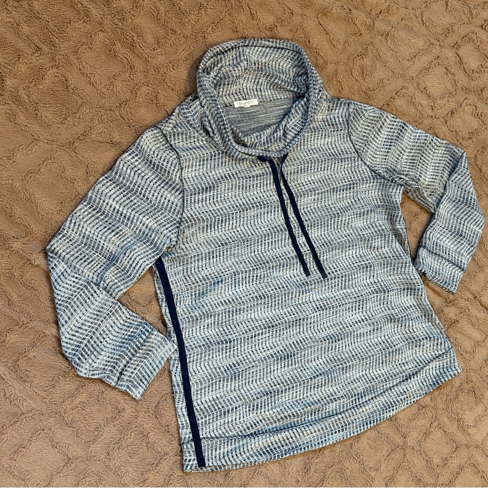 T by Talbots Blue and White Cowl Neck pullover funnel neck 1X